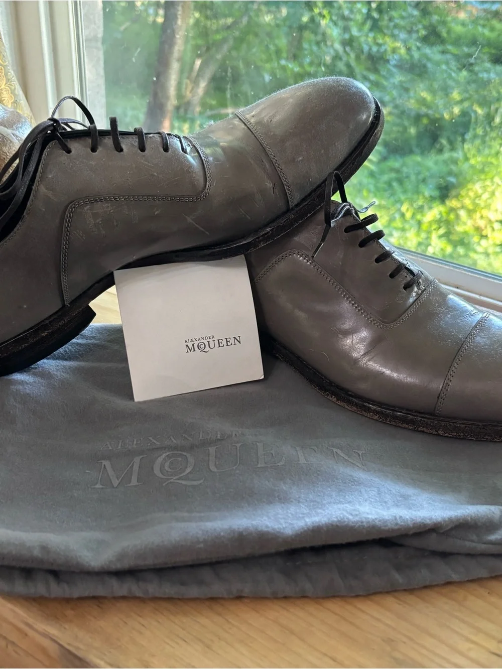 Alexander McQueen Men's Gray Leather Cap-Toe Derby Oxfords